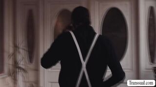 Horny TS bareback fucked by tattooed bf