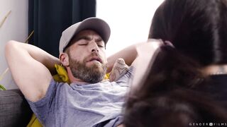 Lucky dude bareback fucks new TS roommate so hard