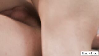 Big tits TS bareback fucked by her new roommate