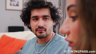 Stepmom motivates stepson with blowjob