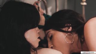 Asian shemale licks buttplugged latin gf