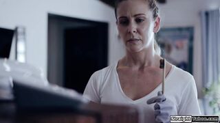 Busty blonde milf masturbates her pussy