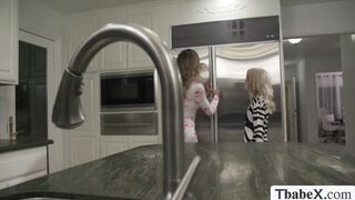 Sneaking in kitchen with my petite friend and fuck