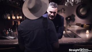 Waitress sucks her boss behind counter