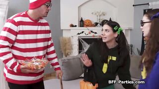 Besties spreading wide for candies in foursome