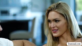 Shemale cock addict gets bareback fucked so hard