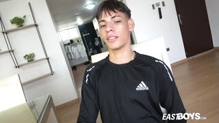 Hot slim twink latino boy huge dick handjob