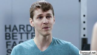 Sweaty anal fuck in the gym with this sexy TS