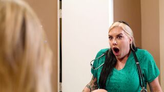 Busty blonde squirts when nurse comes in