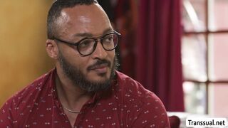 Busty TS rides her stepdads black and white dick