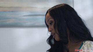 Ebony stepmom sucks stepsons white cock