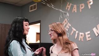 Lesbian milf fingers redhead office mate