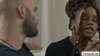Curly haired TS ebony suck and ride of her friend