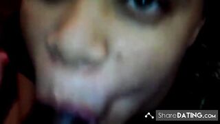 Green eyed ebony gets facefucked