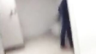 Risky wank in public bathroom